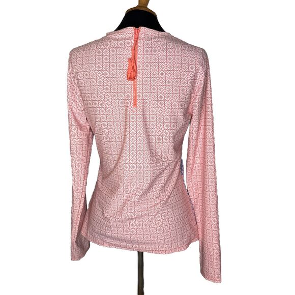Cabana Life Long Sleeve Rash Guard Swim Top Pink Blue Geometric UPF 50+ Size M - Picture 3 of 8